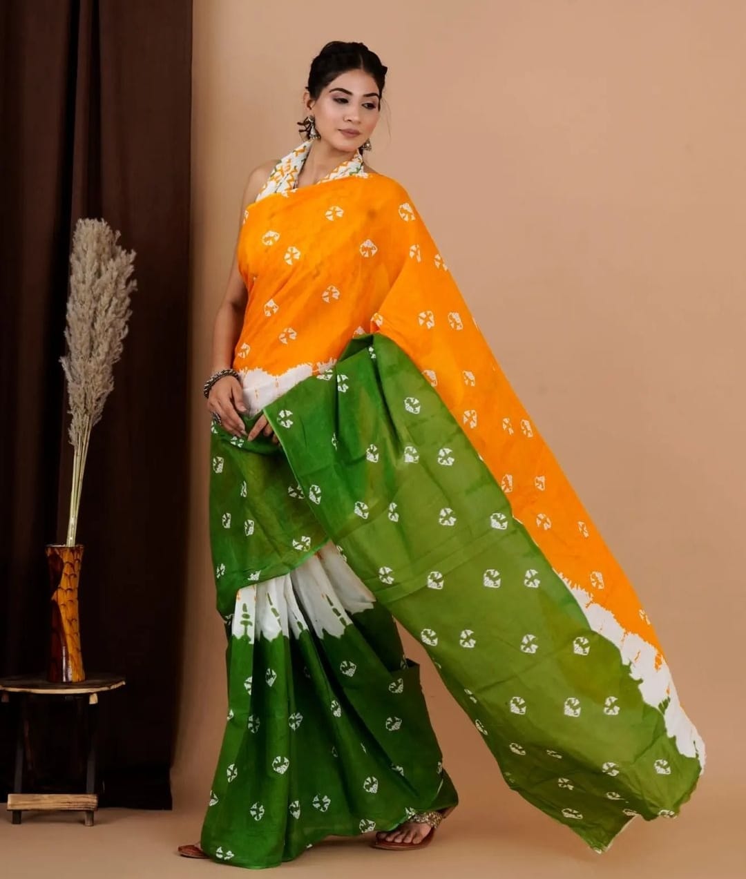 Cotton style tri color saree