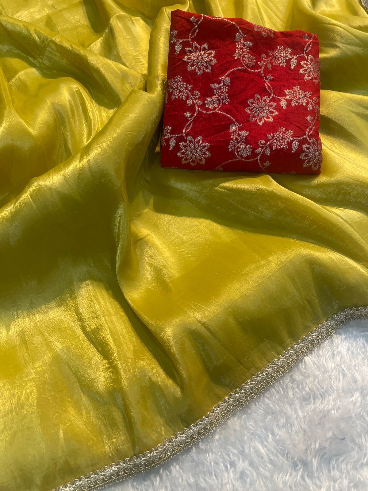 Crush tissue silk fancy work lace saree