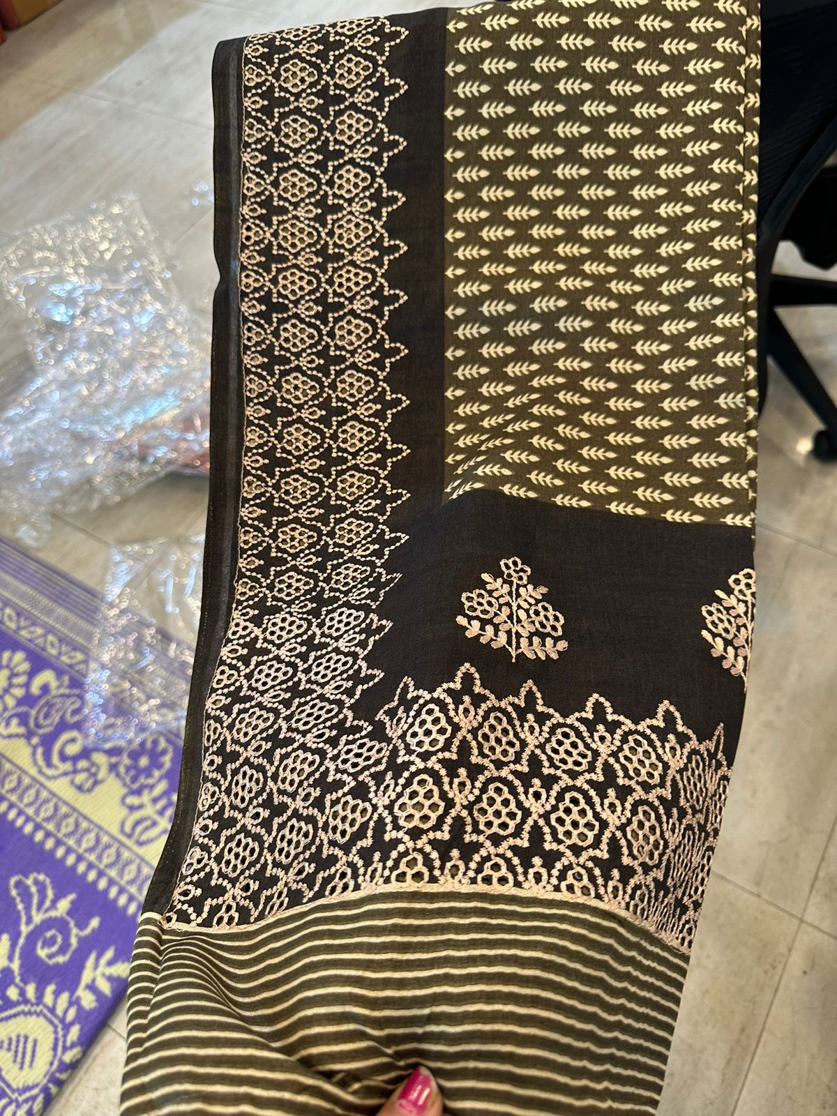 Cut work printed silk saree