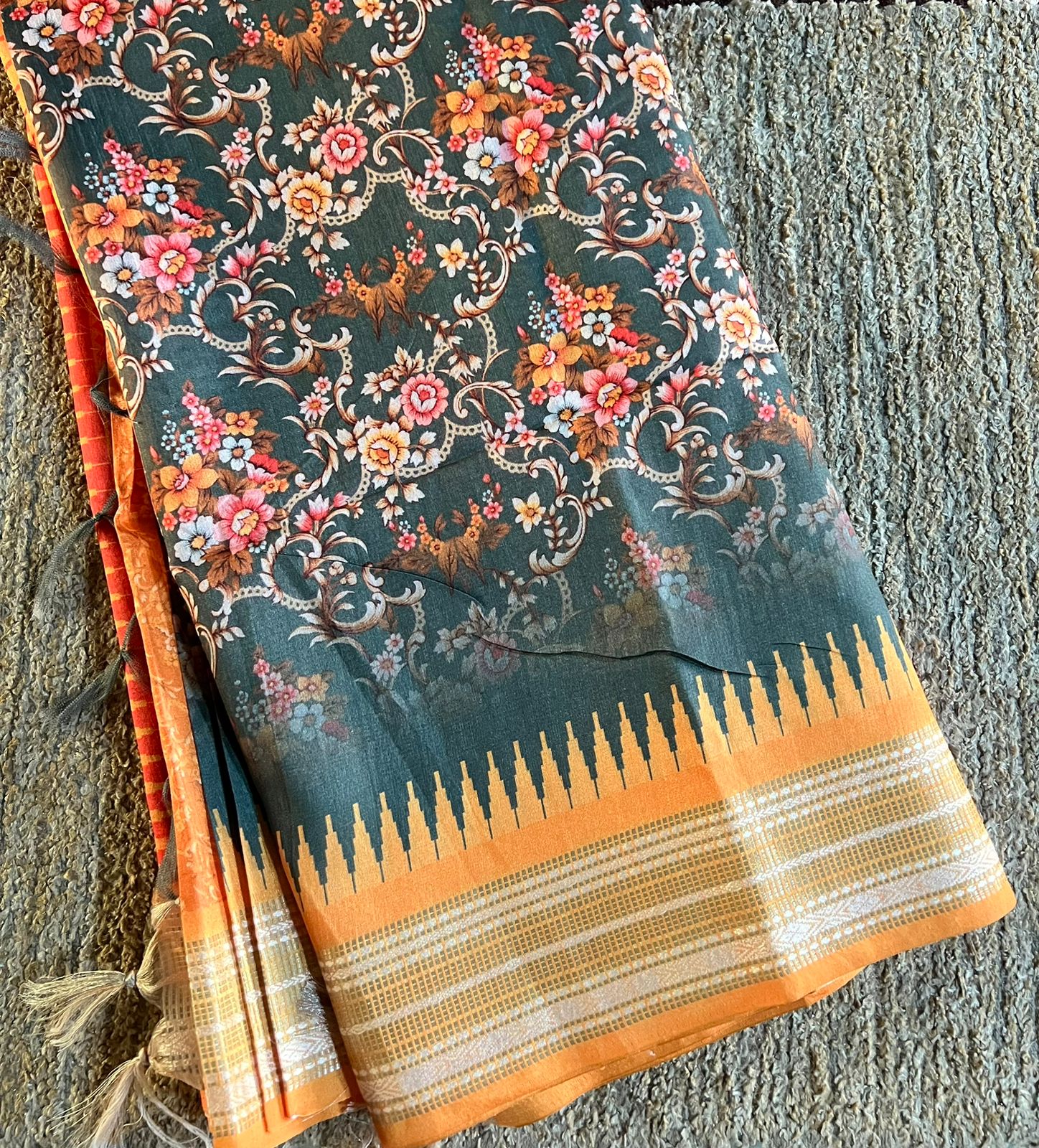 Digital kalamkari printed matka tussar silk saree