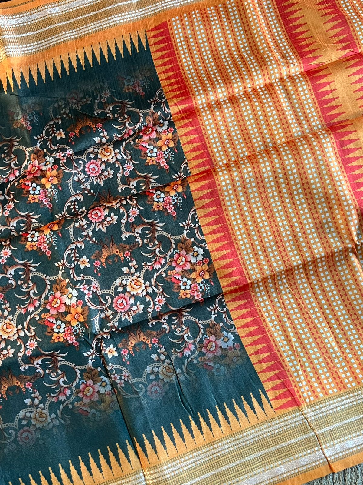 Digital kalamkari printed matka tussar silk saree – www.vannamayil.com