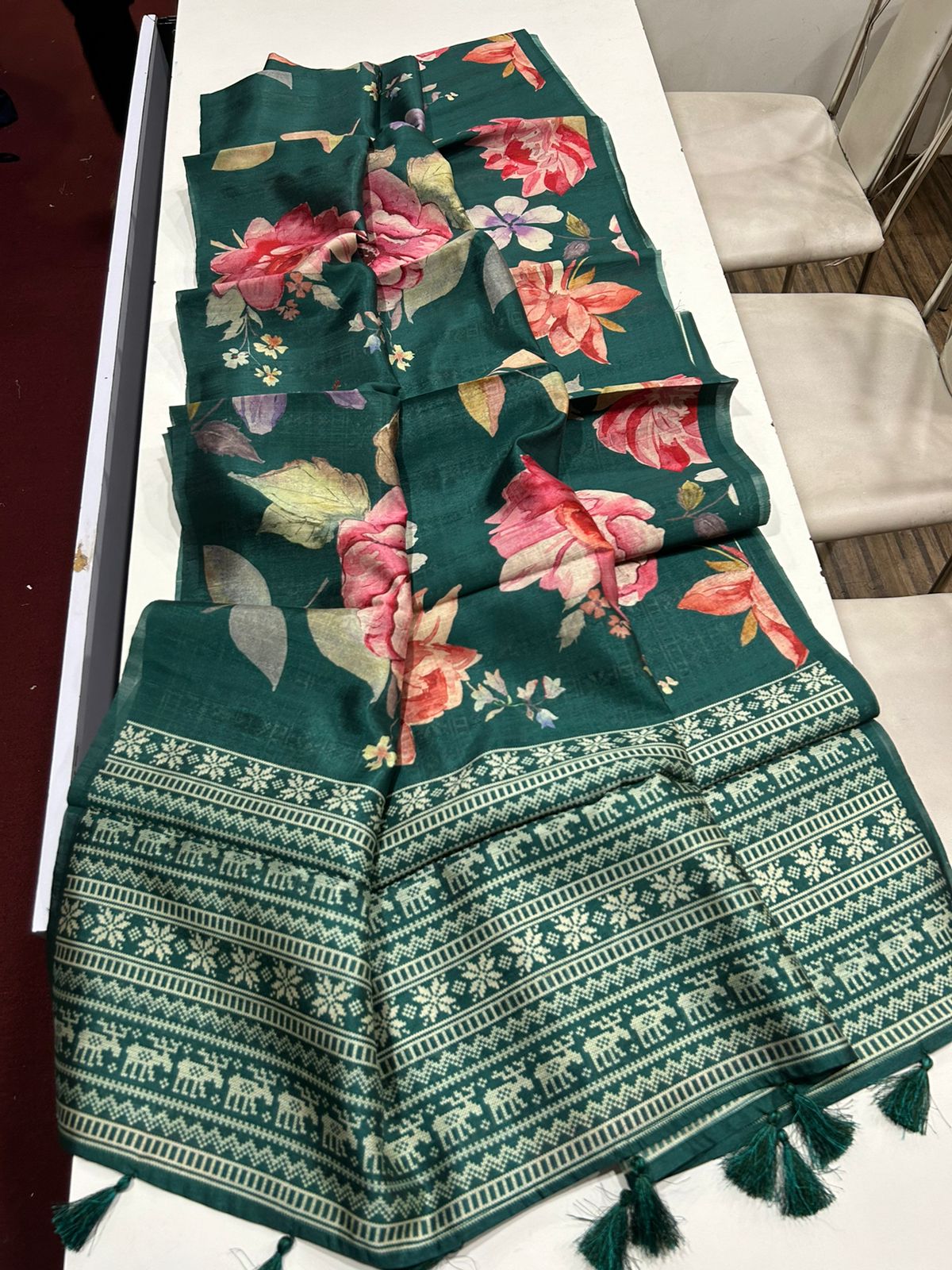 Digital kalamkari printed tussar silk saree