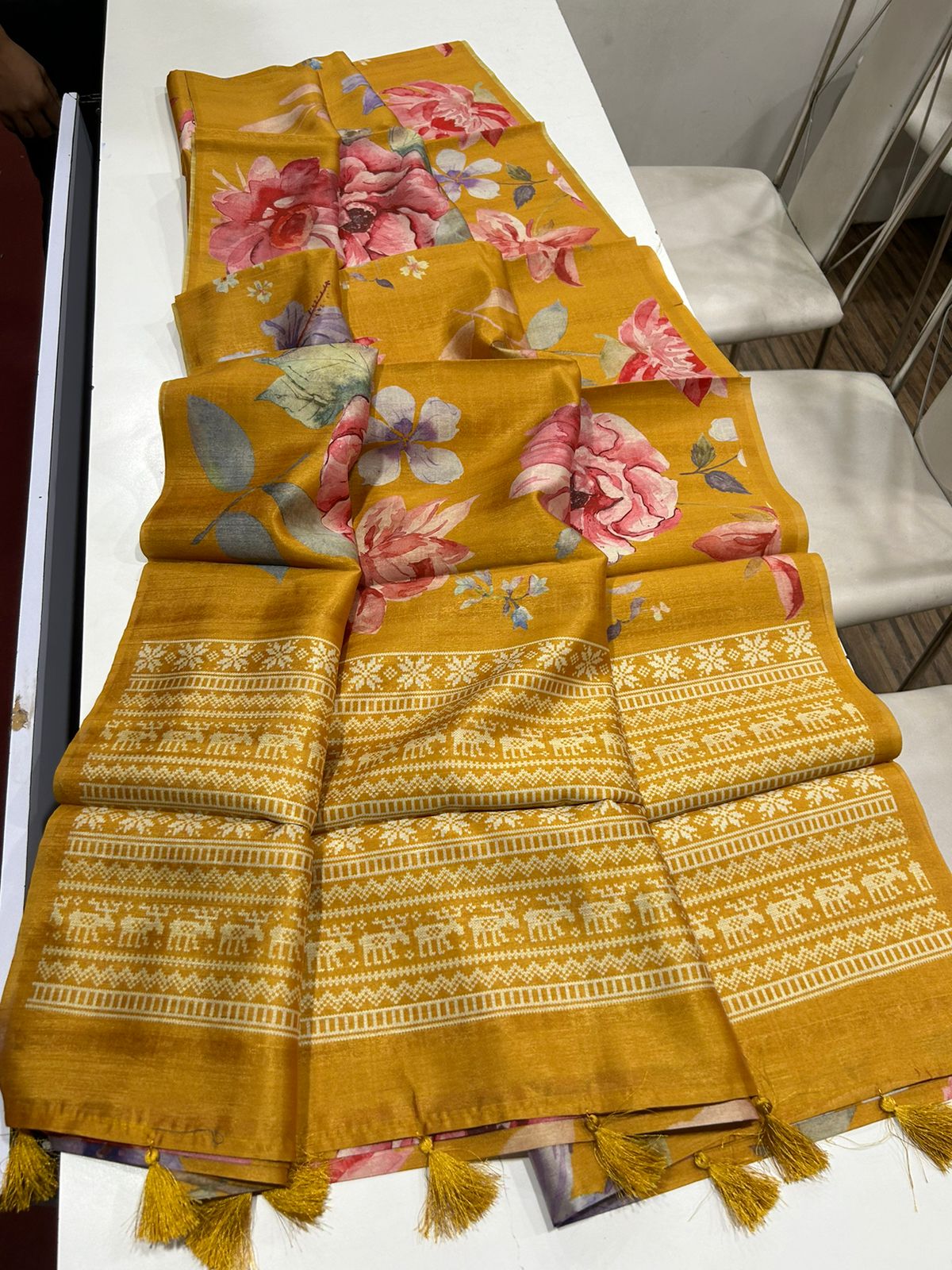 Digital kalamkari printed tussar silk saree