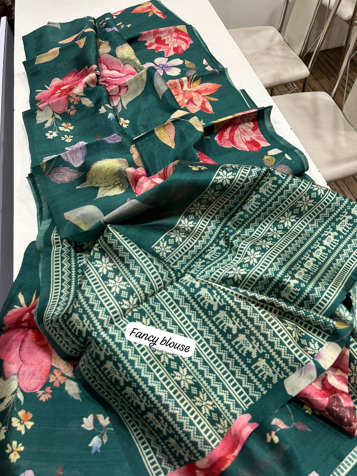 Digital kalamkari printed tussar silk saree