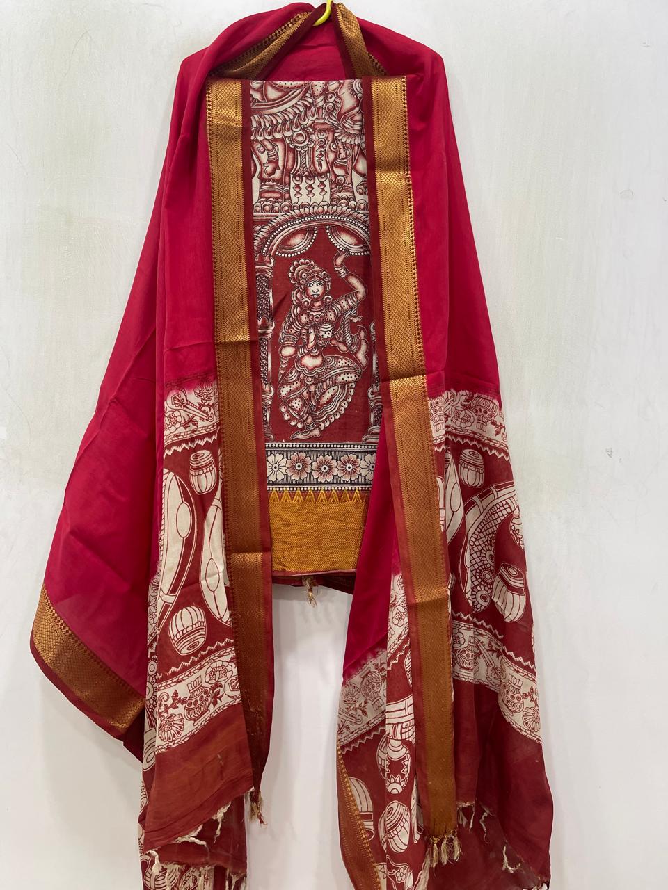 Mangalagiri Kalamkari Silk Printed Dress Material