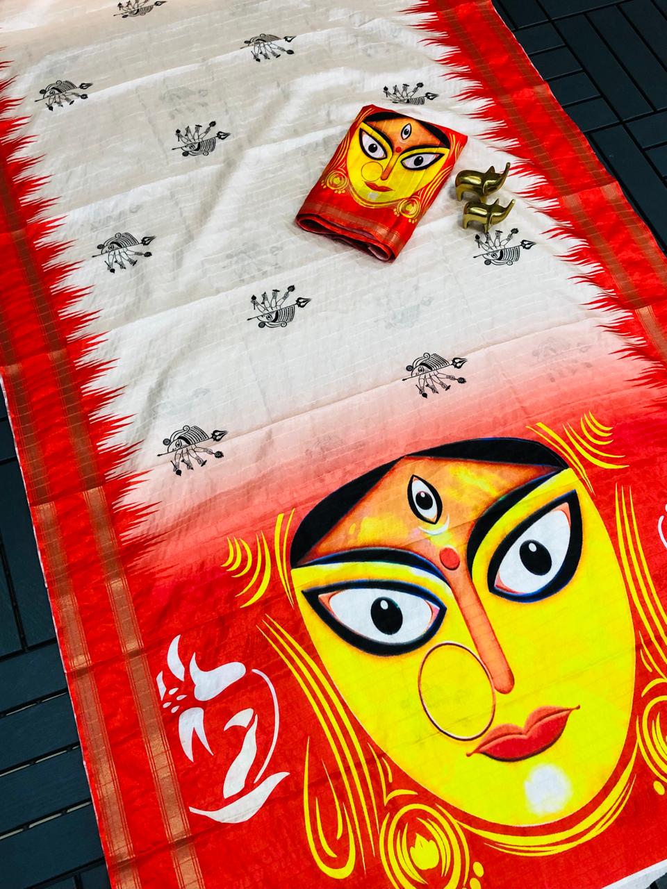 Durga Puja Special Soft Silk Saree with Zari Weaving Border