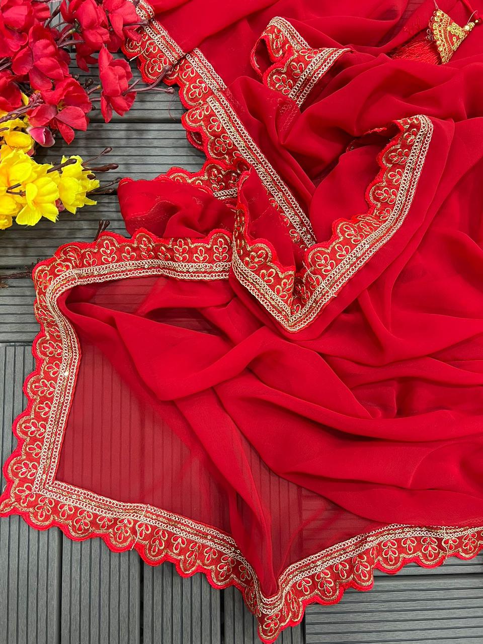 Embroidery cording work ready to wear saree