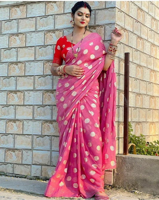 Georgette Golden Zari Work Saree