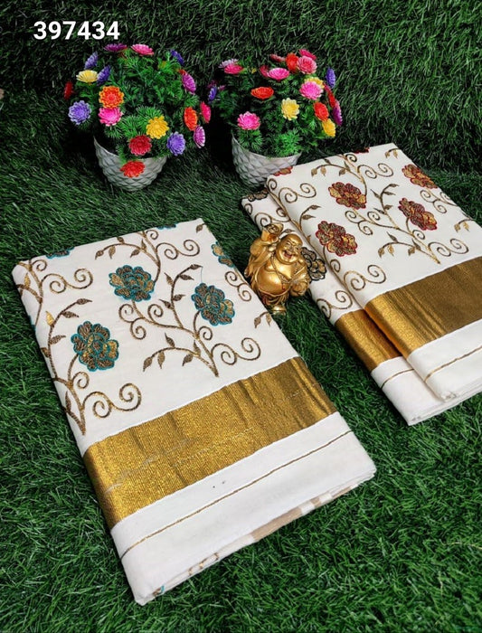 Kerala Embroidery Tissue Saree