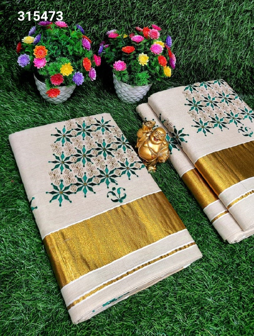 Kerala Embroidery Tissue Saree