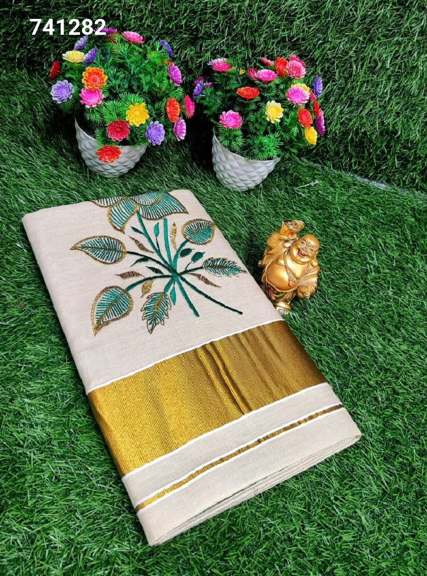 Kerala Embroidery Tissue Saree