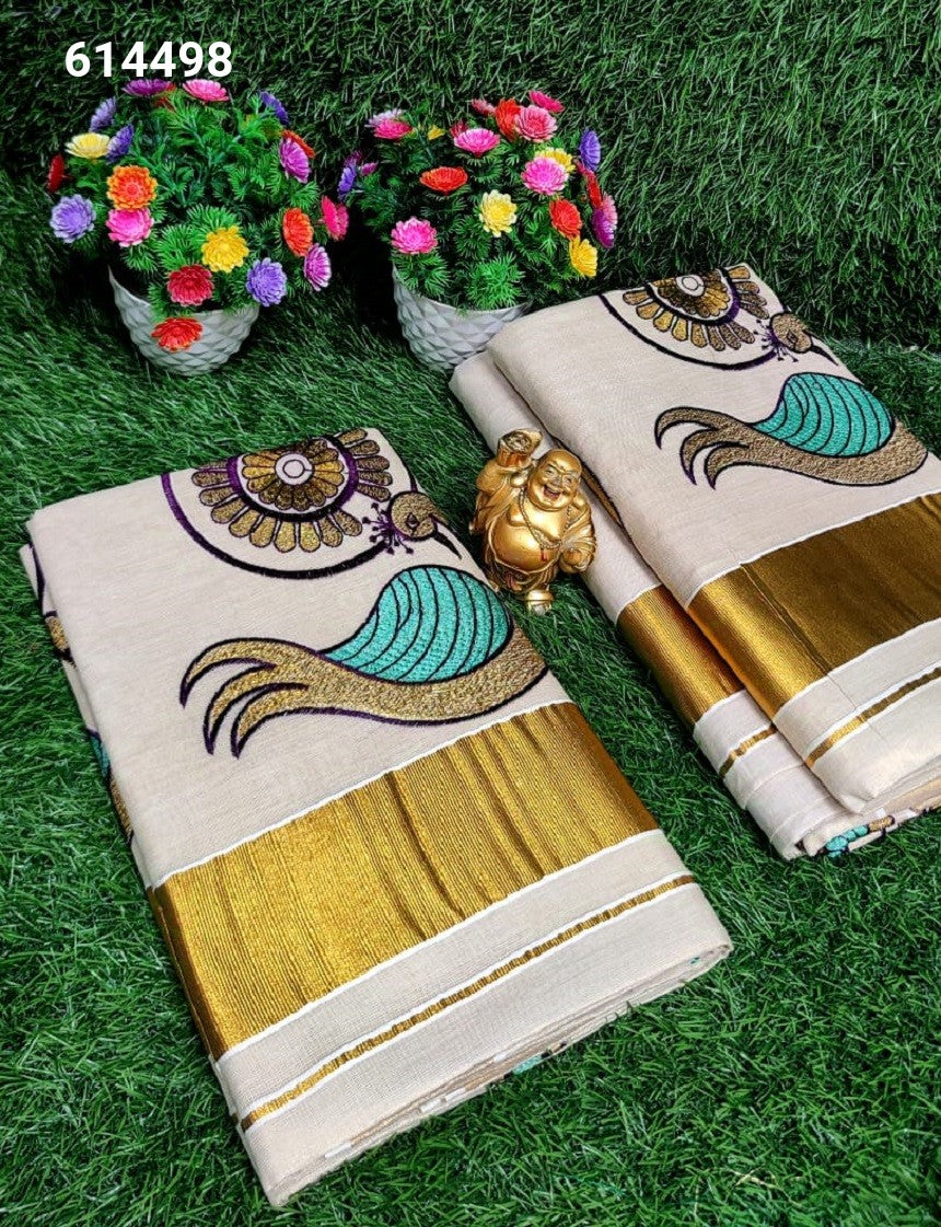 Kerala Embroidery Tissue Saree