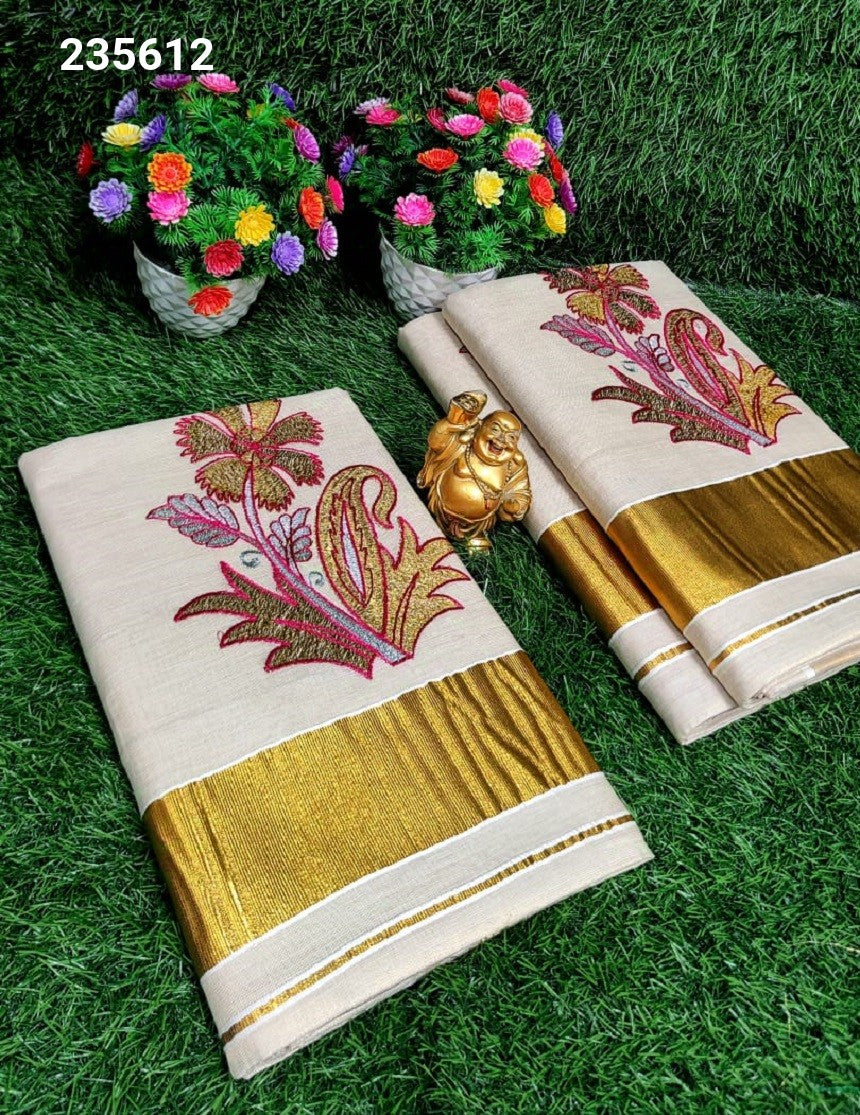 Kerala Embroidery Tissue Saree