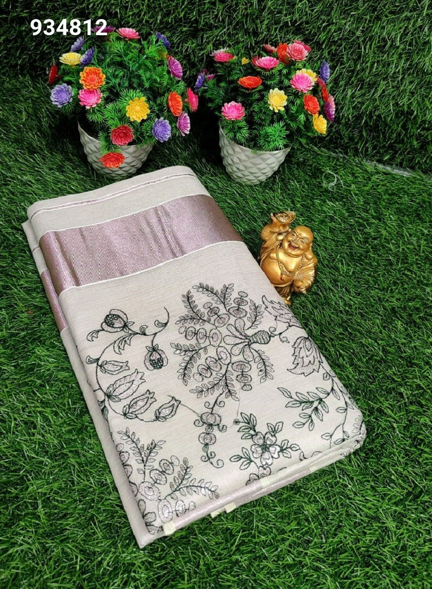 Kerala Embroidery Tissue Saree