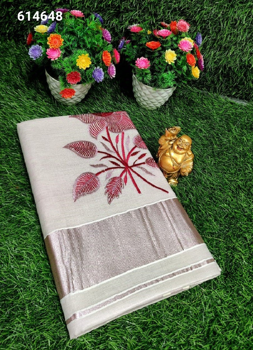 Kerala Embroidery Tissue Saree