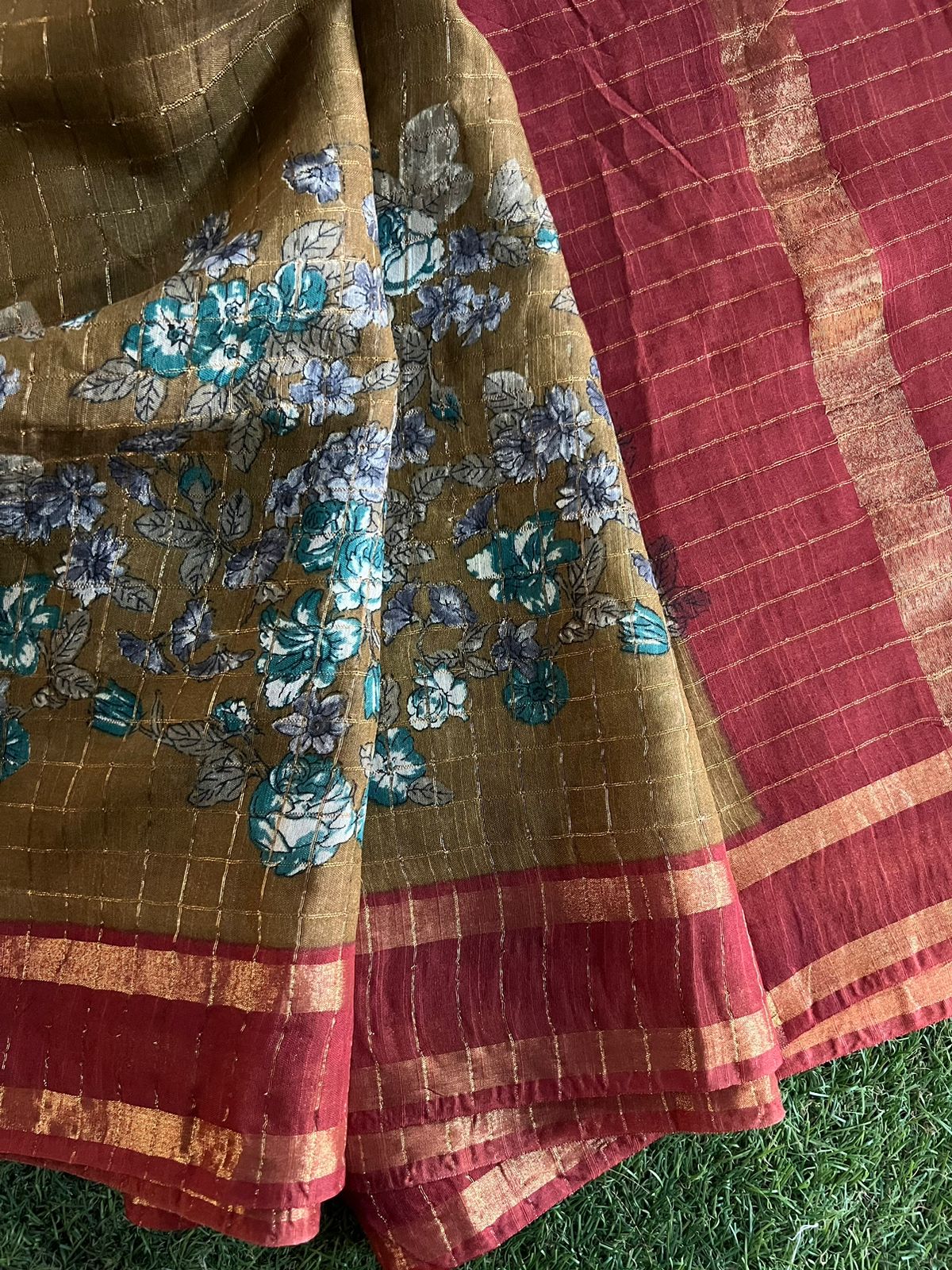 Blue Printed Lenin Silk Sarees, With Blouse Piece at Rs 1950 in Hyderabad