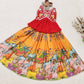 Kalamkari Style Printed & Embroidered Work Stitched Kids Skirt and Top