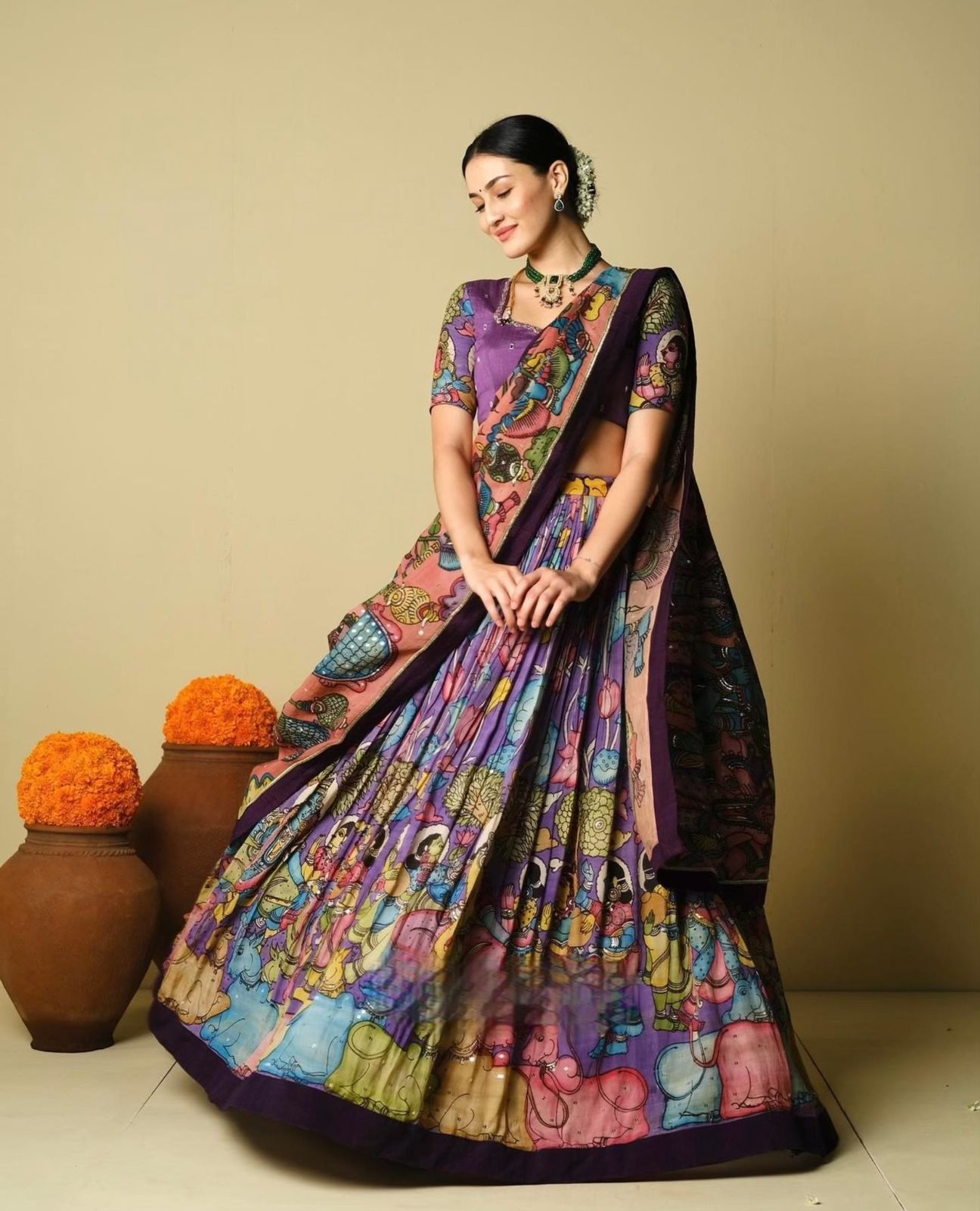 Kalamkari Syle Digital Printed Lehenga Choli