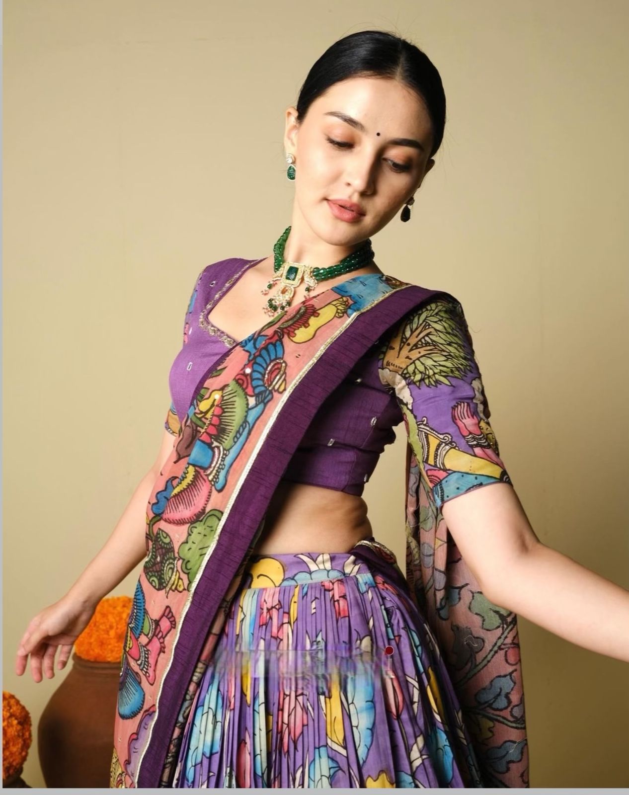 Kalamkari Syle Digital Printed Lehenga Choli