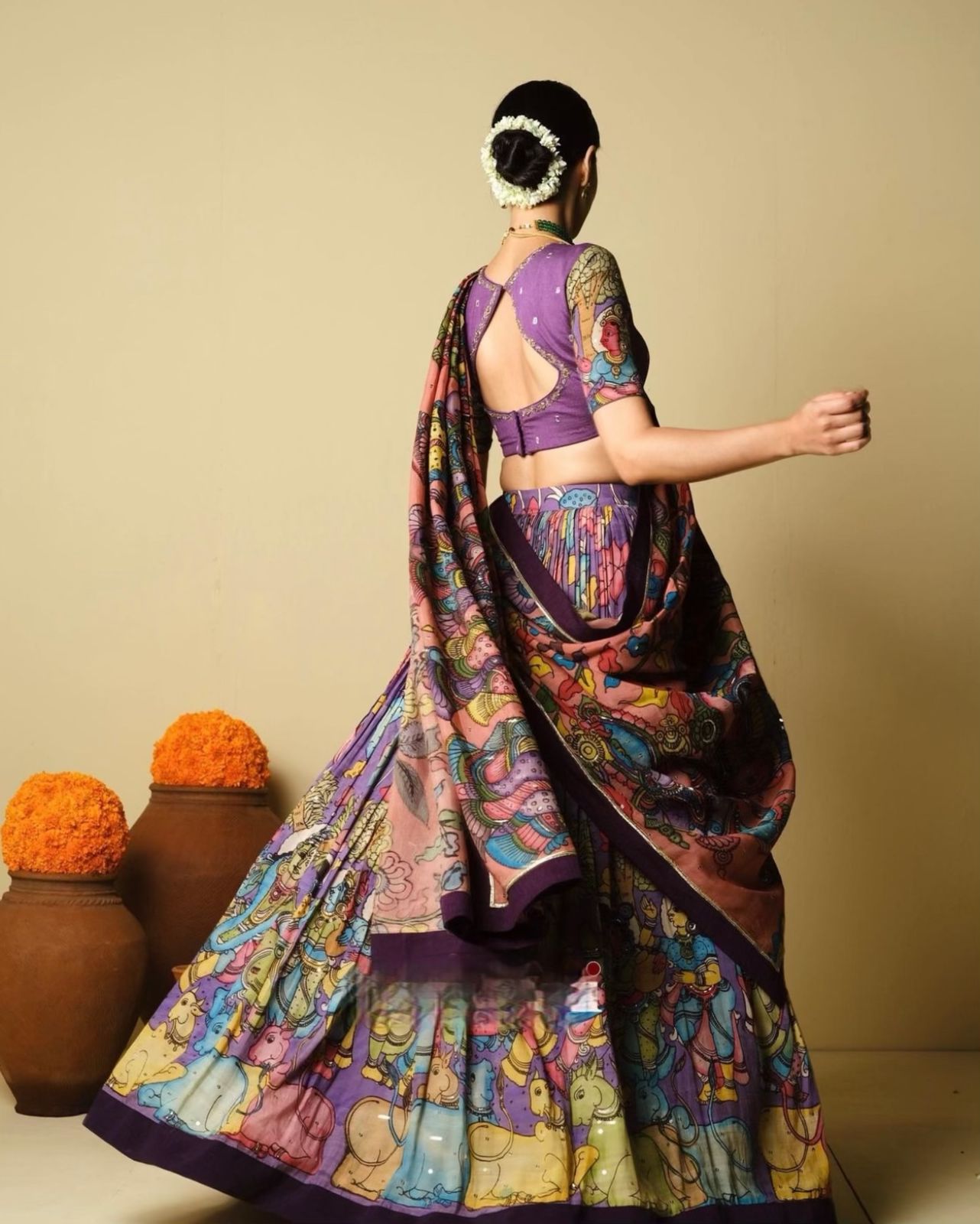 Kalamkari Syle Digital Printed Lehenga Choli