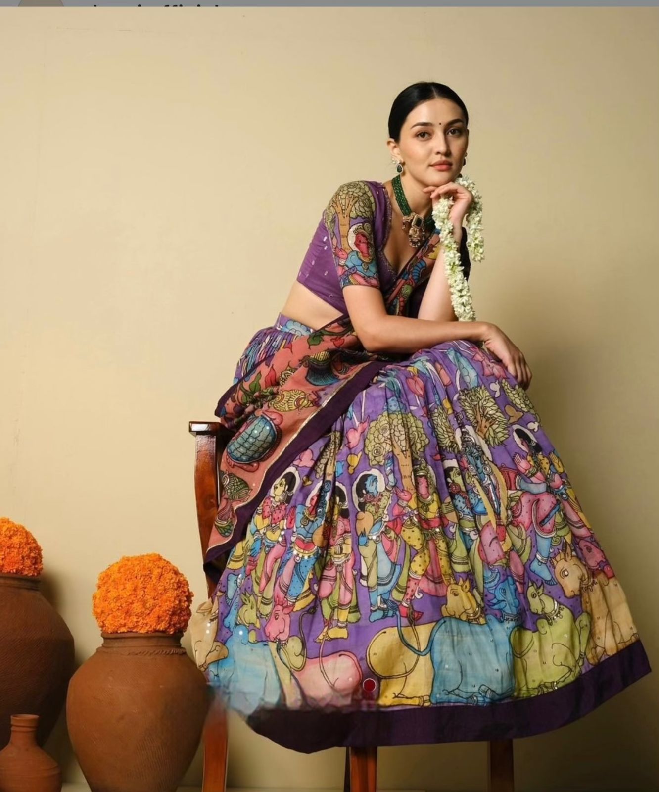 Kalamkari Syle Digital Printed Lehenga Choli