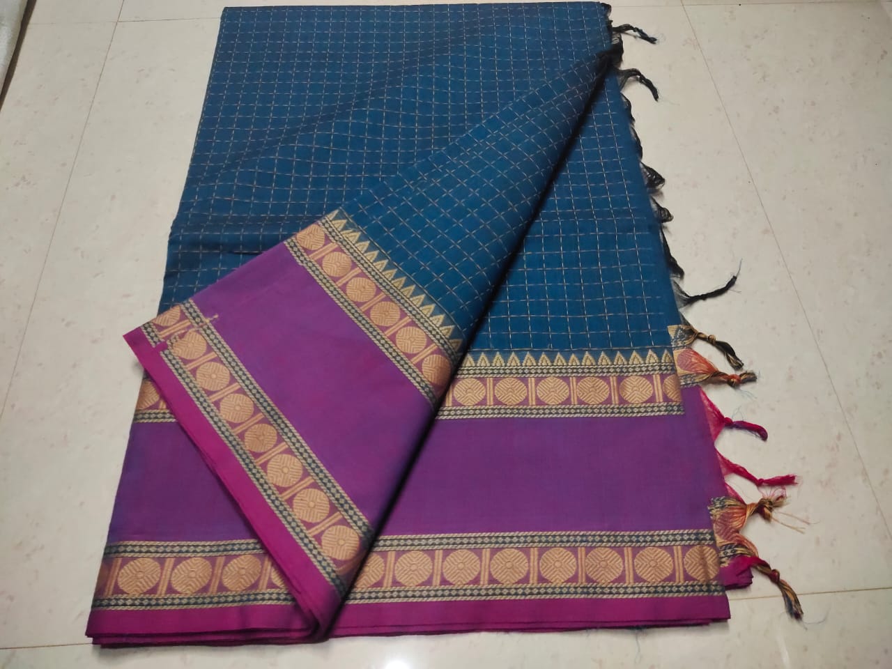 Kanchi cotton korvai checked saree