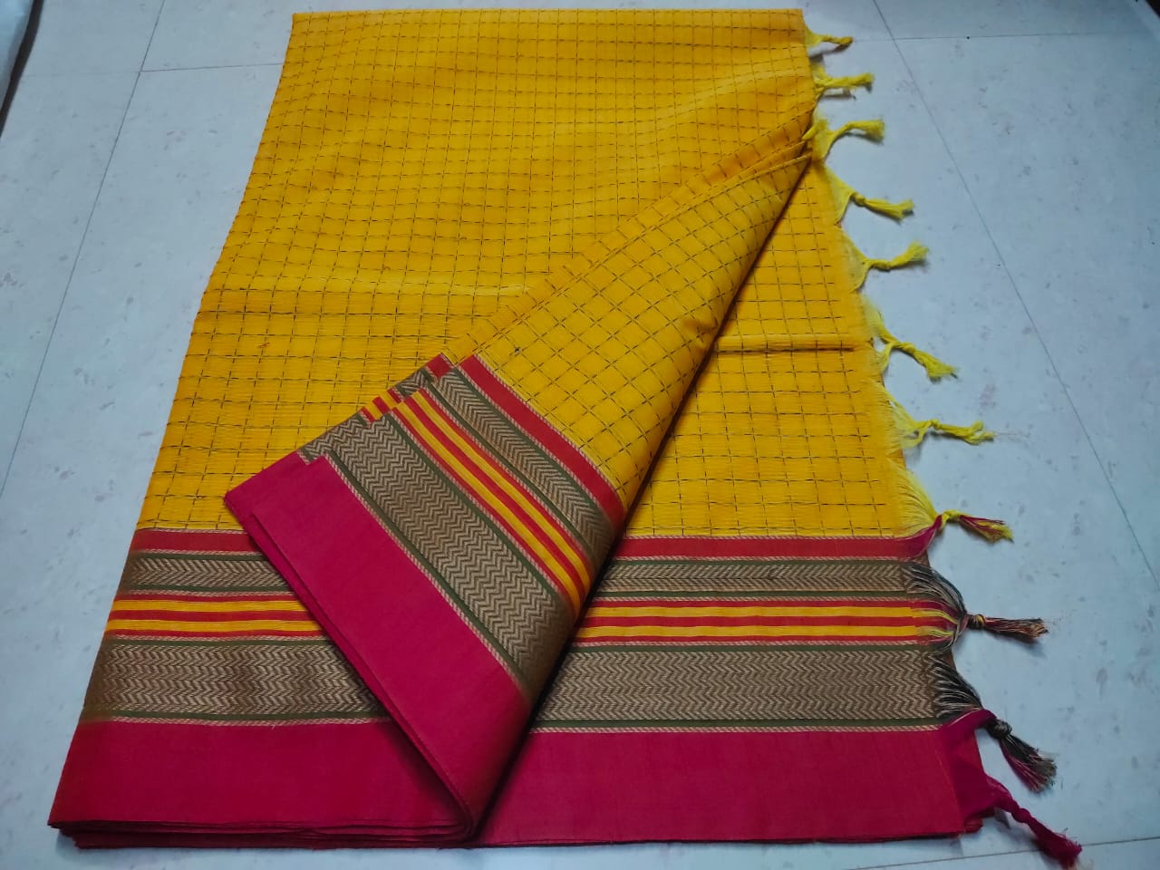 Kanchi cotton korvai checked saree