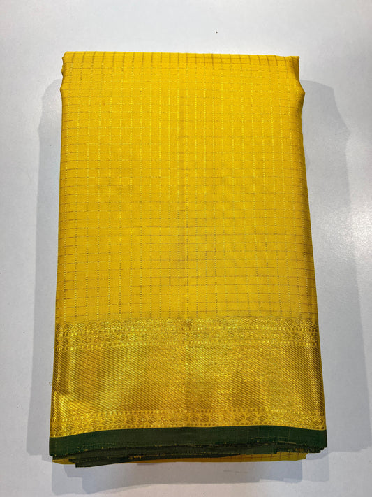 Kanchipuram 2 Gram Pure Zari Yellow and Green Color Vaira Oosi Silk Saree