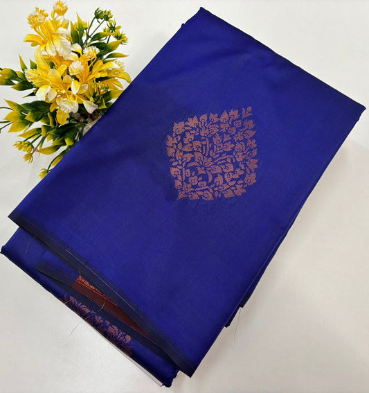 Kanchipuram style semi silk copper zari saree