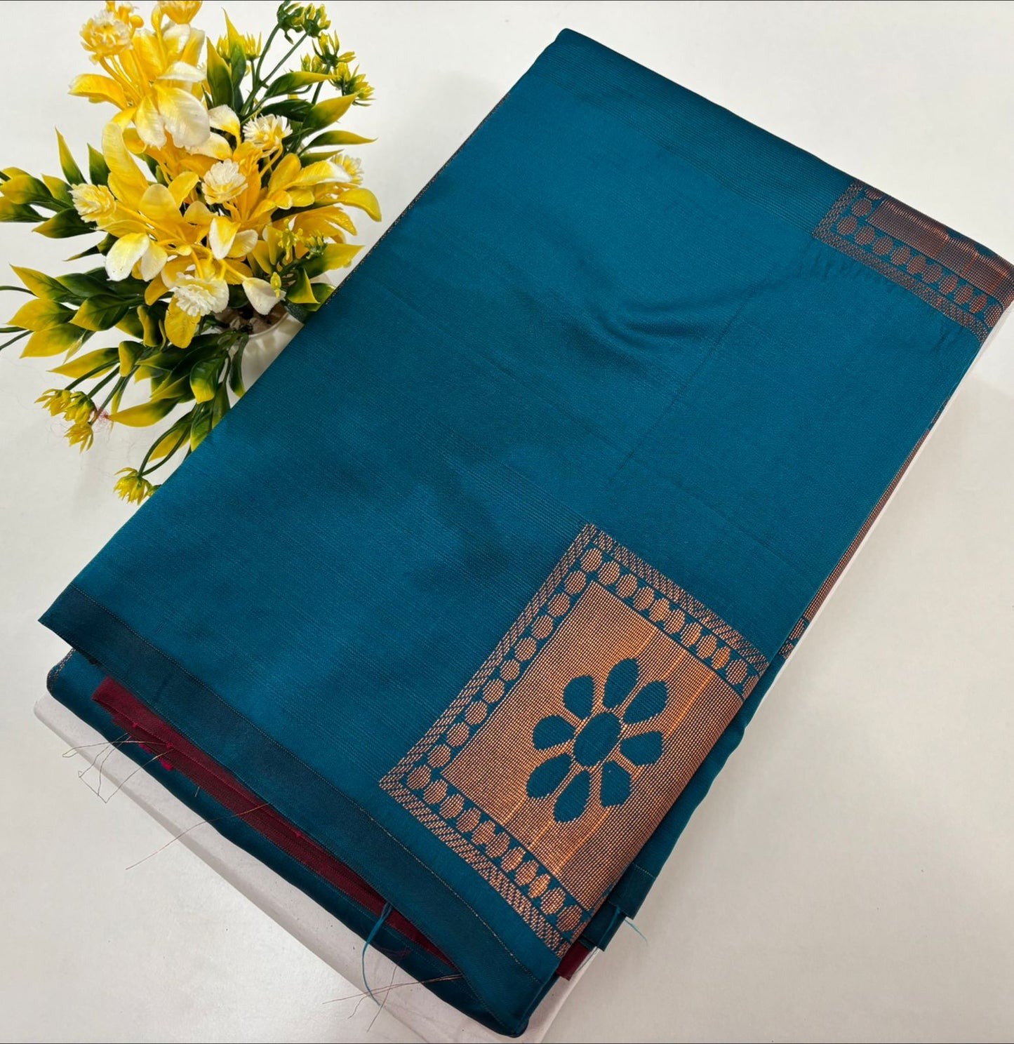 Kanchipuram style semi silk copper zari saree