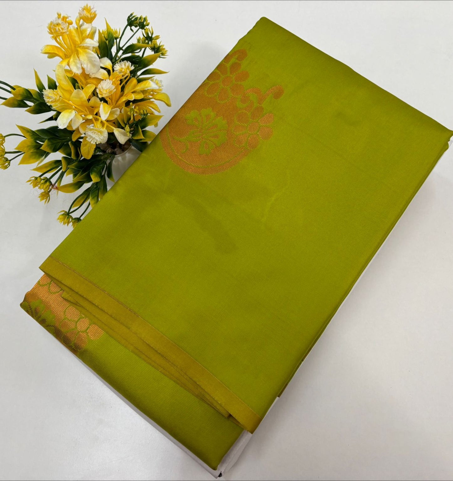 Kanchipuram style semi silk copper zari saree