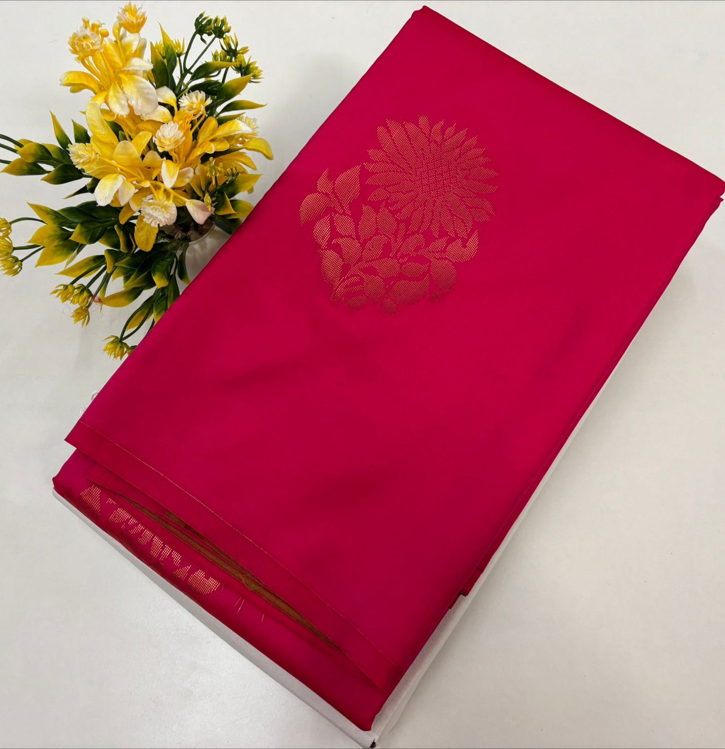 Kanchipuram style semi silk copper zari saree