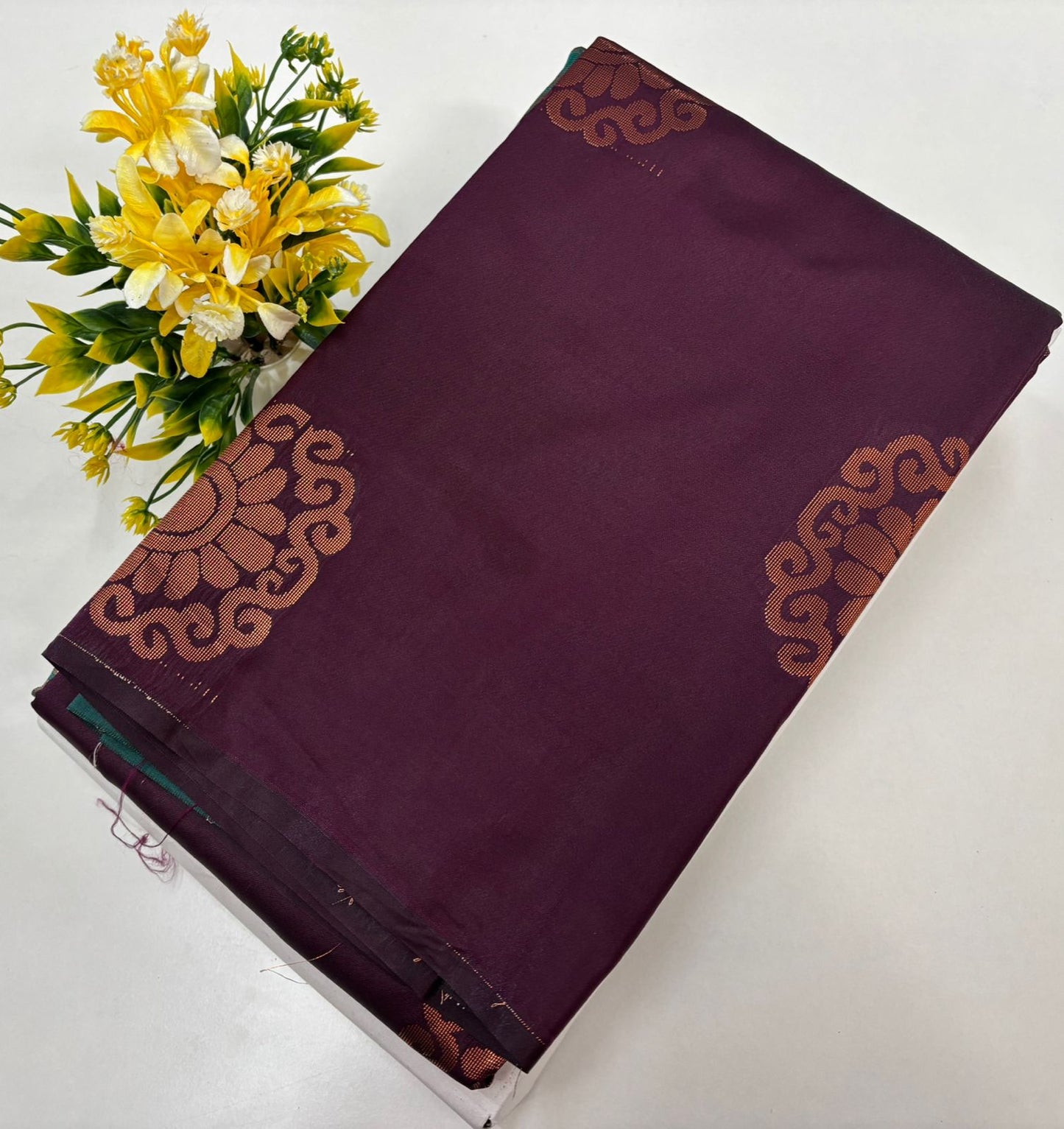 Kanchipuram style semi silk copper zari saree