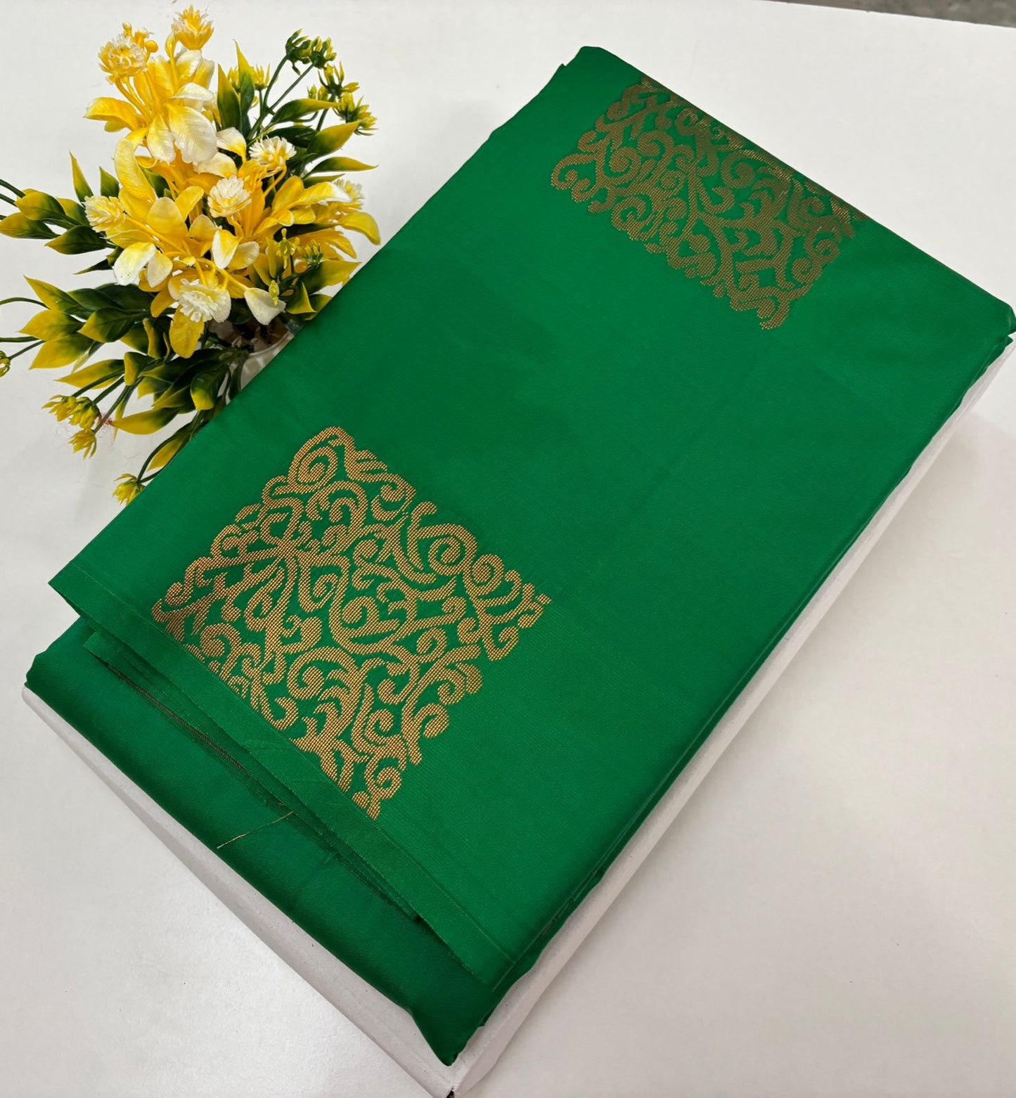 Kanchipuram style semi silk copper zari saree