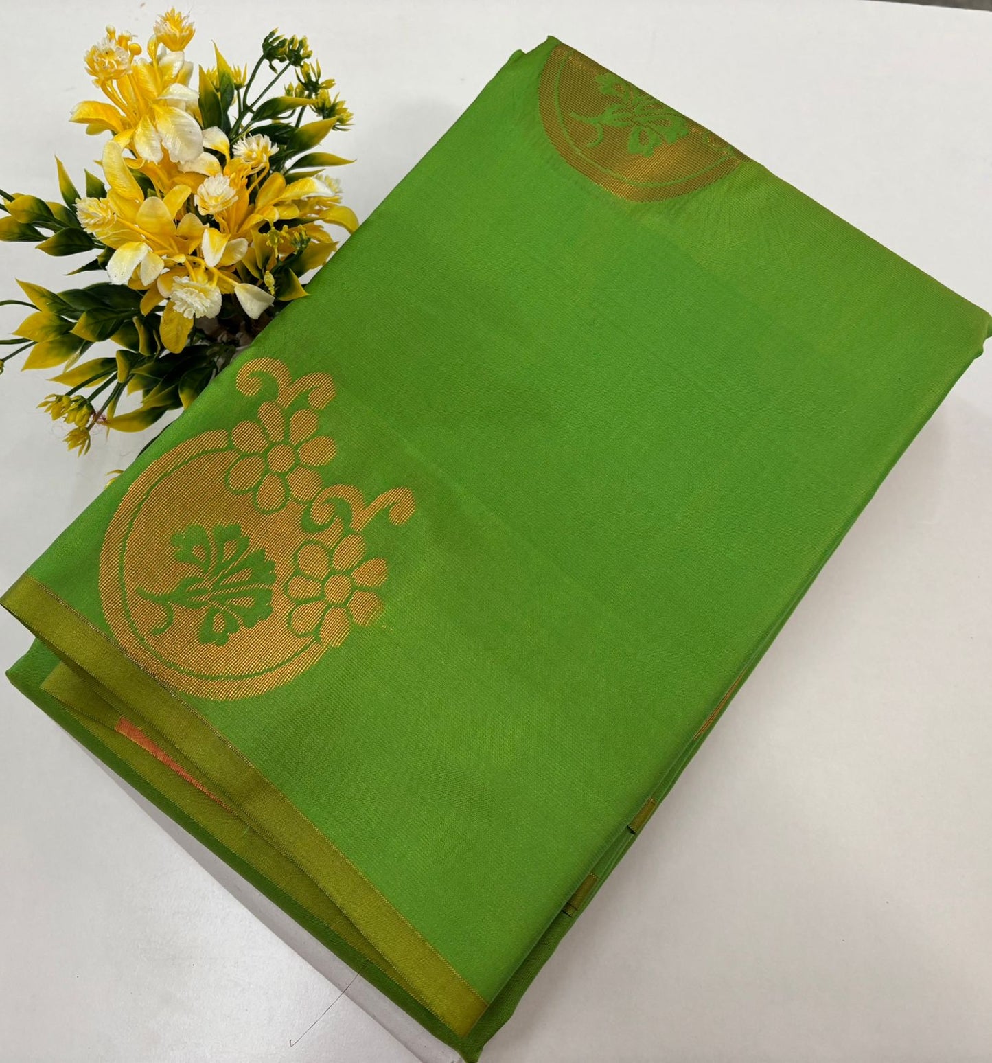 Kanchipuram style semi silk copper zari saree