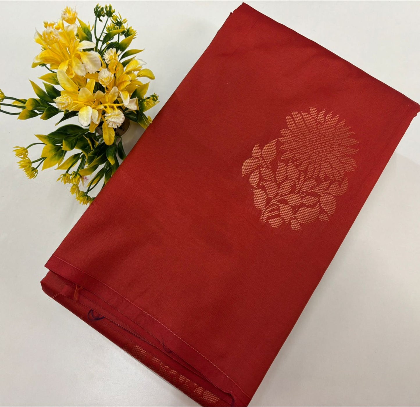 Kanchipuram style semi silk copper zari saree