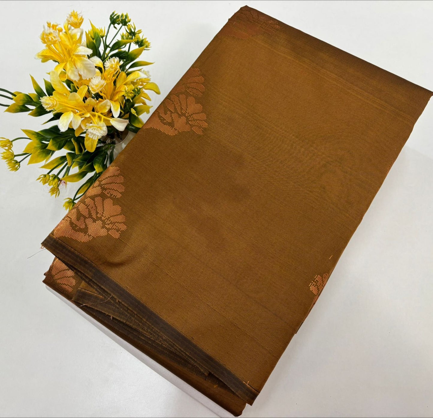 Kanchipuram style semi silk copper zari saree