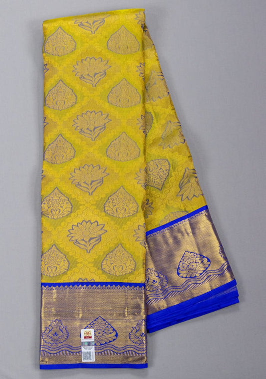 Kanchipuram Lemon Green With Royal Blue Colour Saree