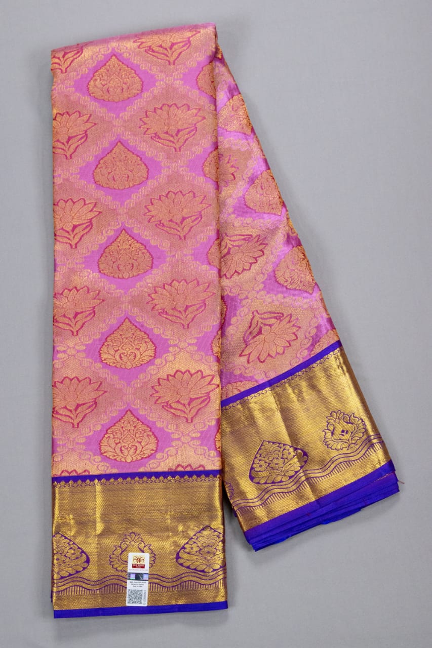 Kanchipuram Lotus Pink With Royal Blue Colour Saree