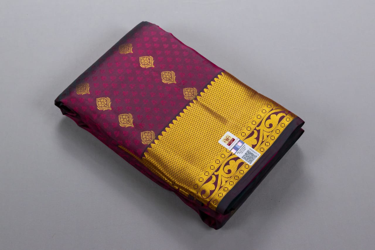 Kanchipuram Maroon With Pink Colour Pure Silk Saree