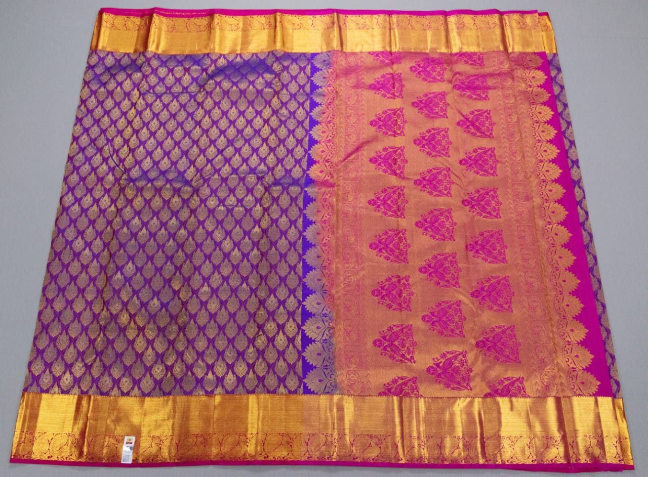 Kanchipuram Purple With Rani Pink Colour Saree