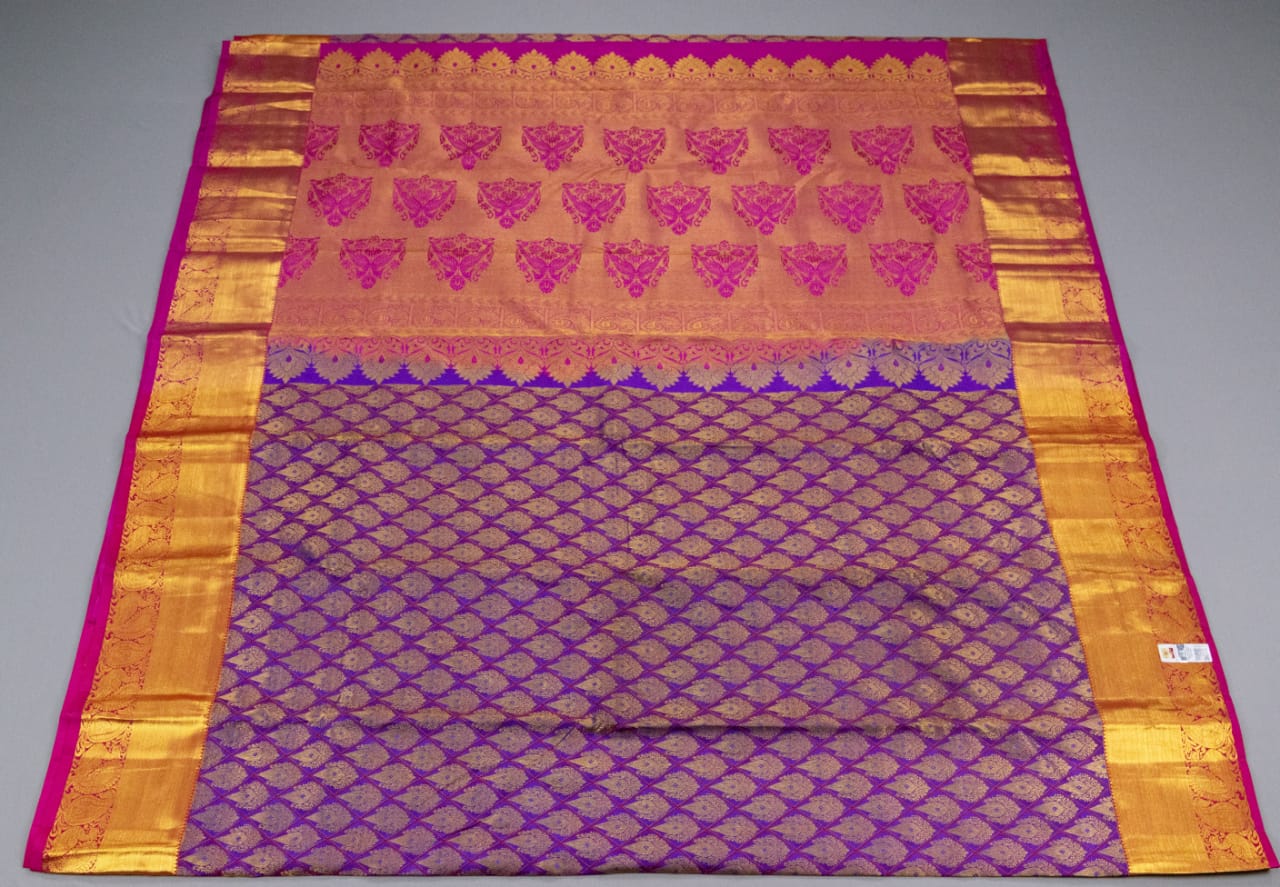 Kanchipuram Purple With Rani Pink Colour Saree