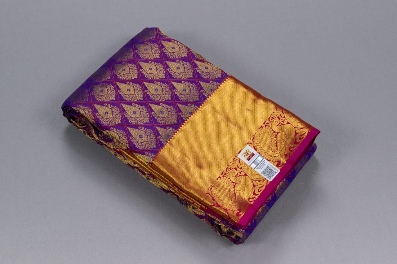 Kanchipuram Purple With Rani Pink Colour Saree