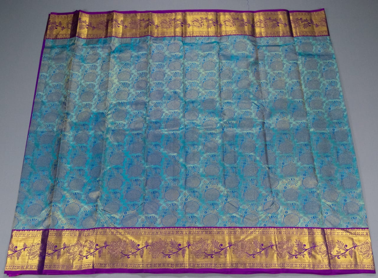 Kanchipuram Turquoise Blue With Purple Colour Saree