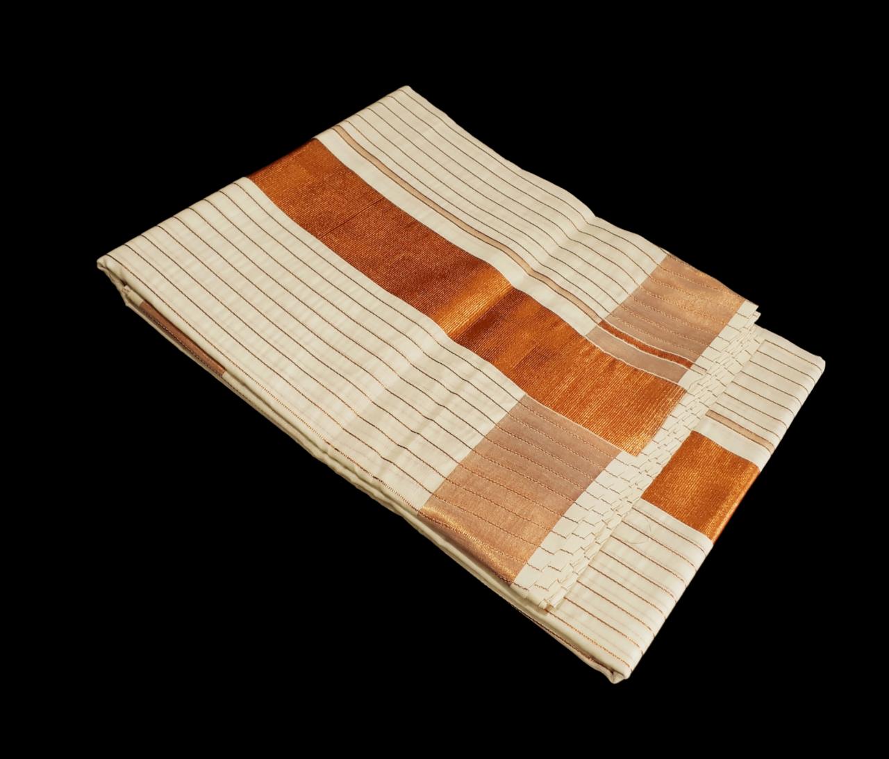 Kerala cotton copper tissue strips saree