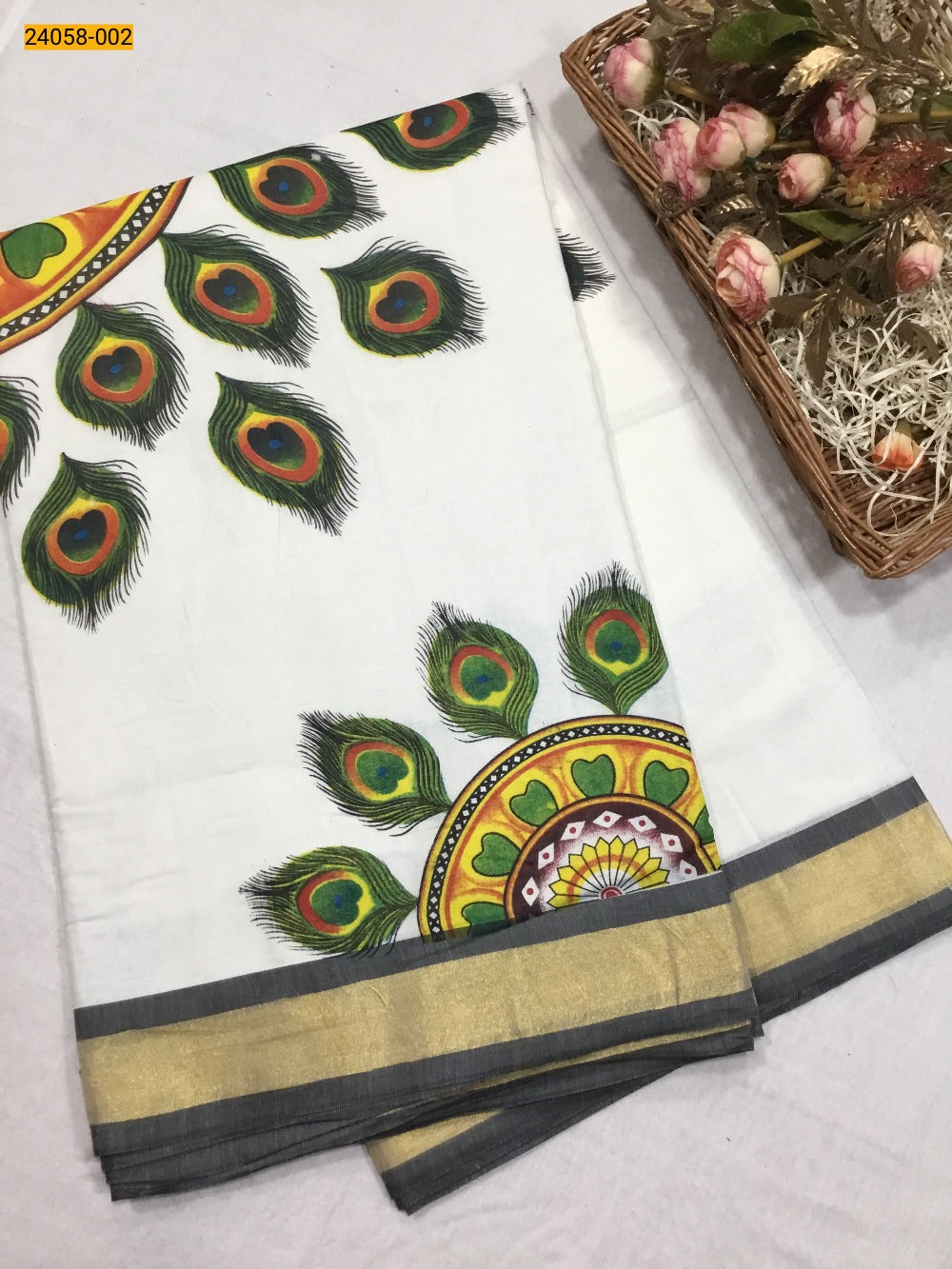 Cream Ikkat Patachitra Silk Saree | P081504747 – Priyadarshini Handloom