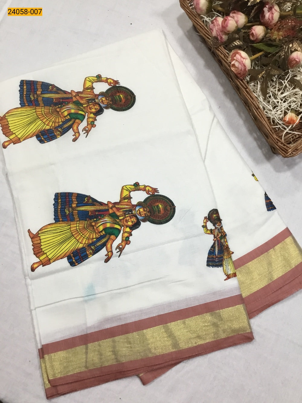 Kerala asthri mural printed cotton saree