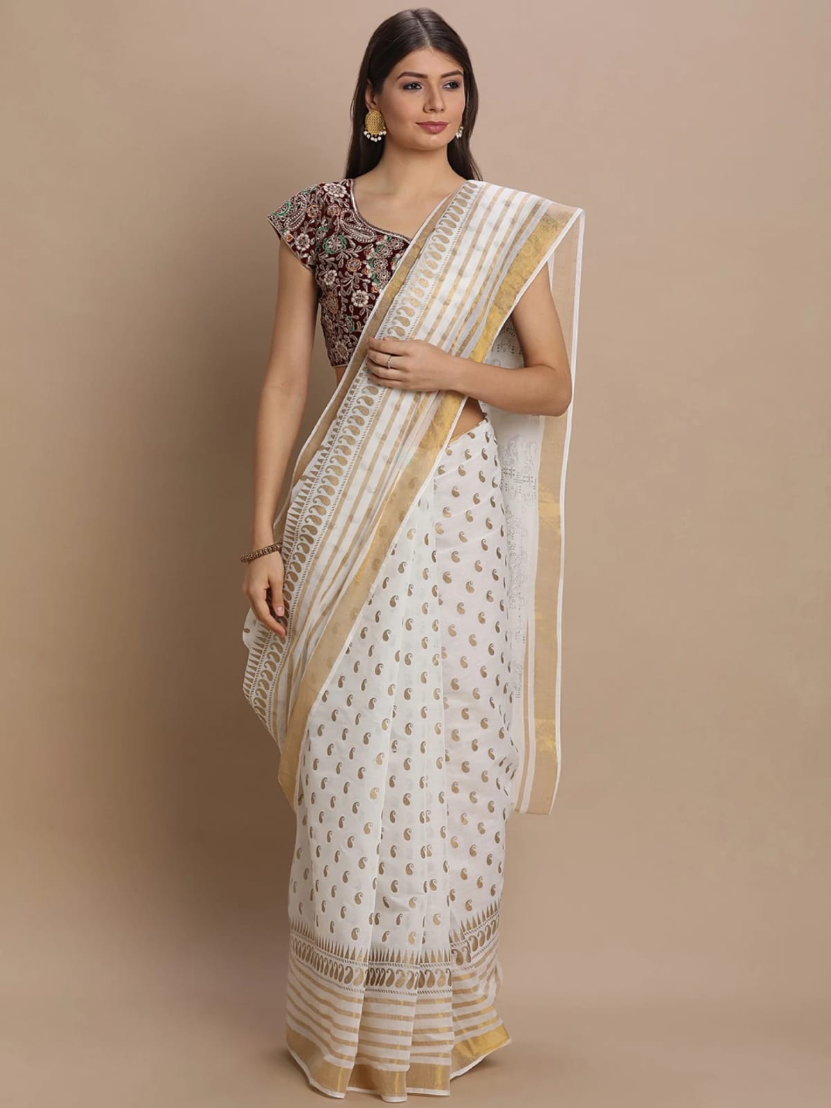 Printed Work Kerala Cotton Saree