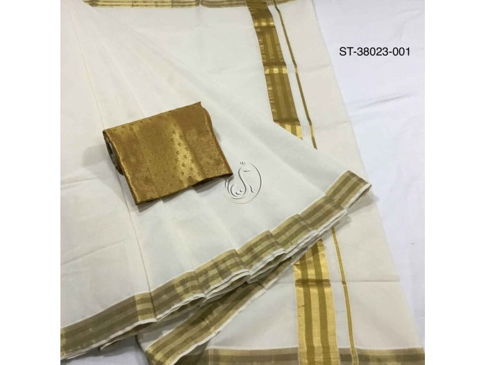 Buy Teejh Ariata White Golden Kerala Tissue Kasavu Saree with Unstitched  Blouse online