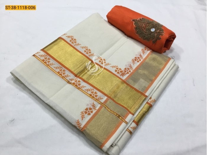 Kerala kasavu cotton saree